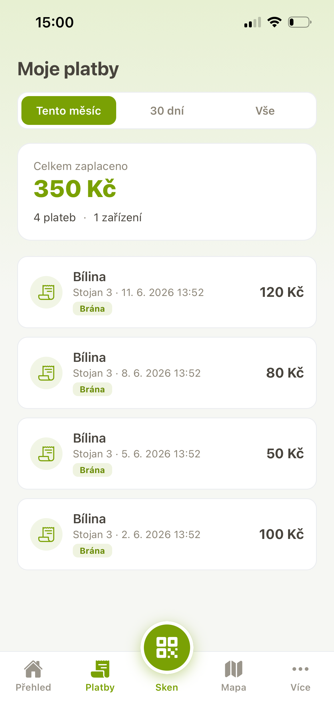 Historie plateb